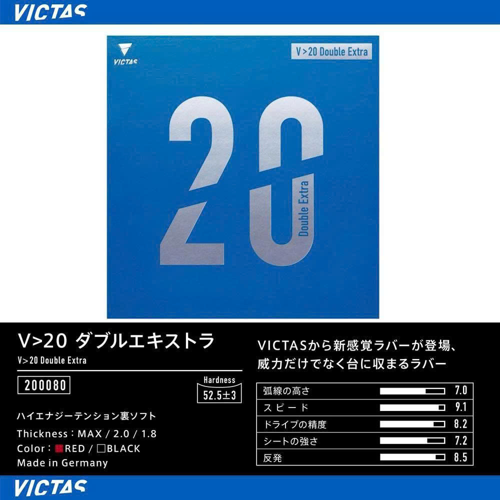 Mặt Bóng Bàn Victas V20 Double Extra Chính Hãng - Sponge 52.5° Extra Hard – Xoáy Nặng – Counter Đầm Tay – Chuẩn Thi Đấu